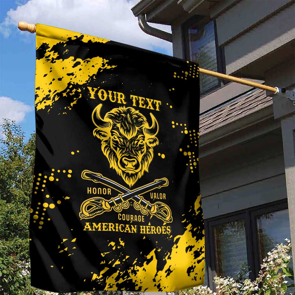 Personalized Bison Buffalo Soldiers Garden Flag American Heroes - Black Grunge Style - Wonder Print Shop