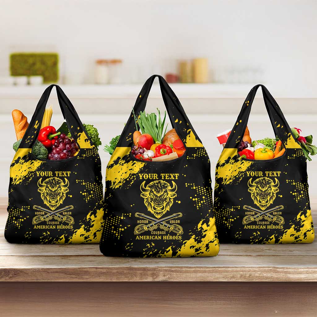 Personalized Bison Buffalo Soldiers Grocery Bag American Heroes - Black Grunge Style - Wonder Print Shop