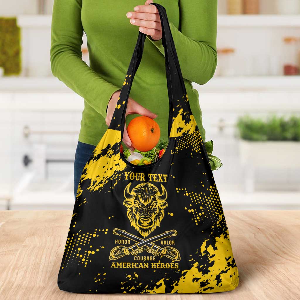 Personalized Bison Buffalo Soldiers Grocery Bag American Heroes - Black Grunge Style - Wonder Print Shop
