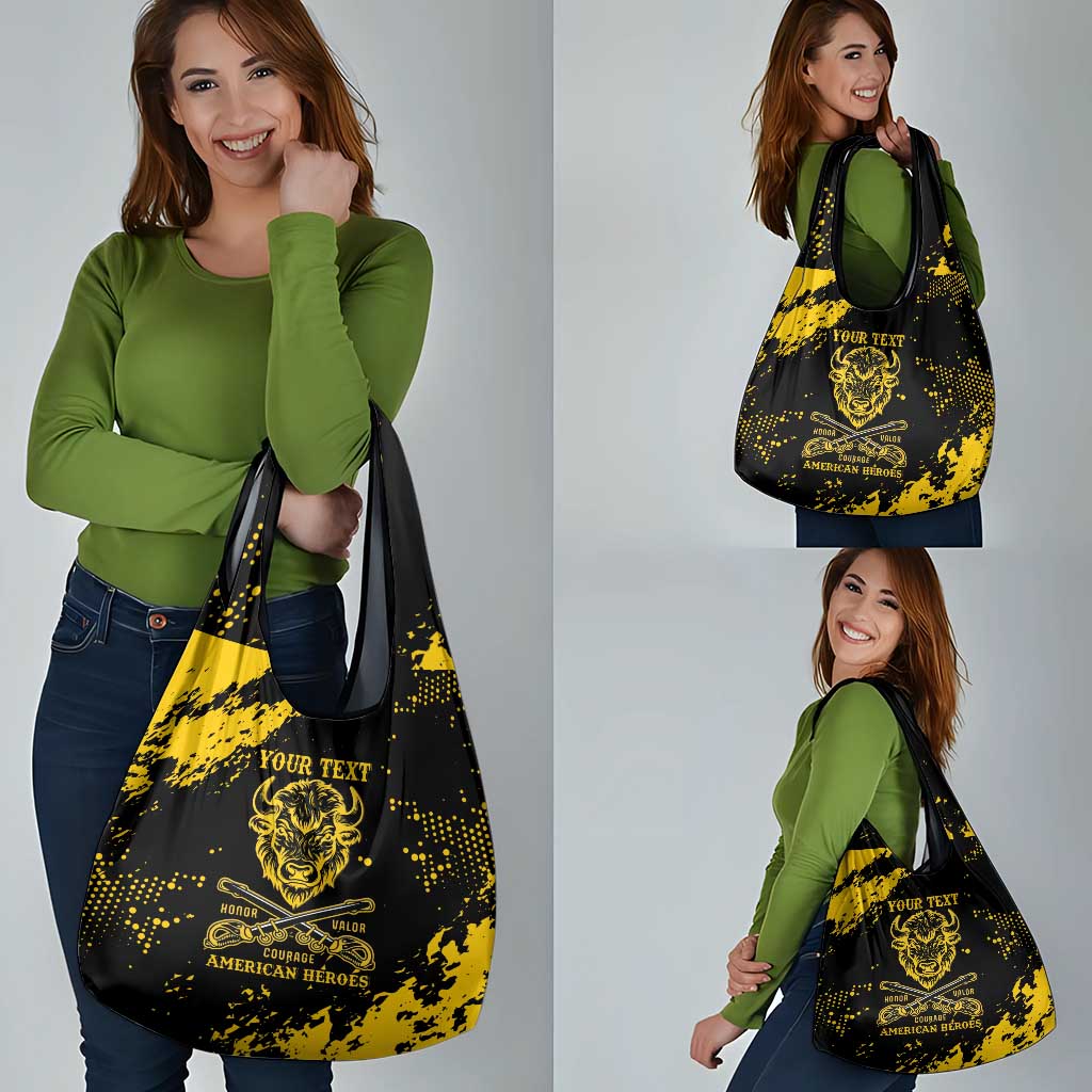 Personalized Bison Buffalo Soldiers Grocery Bag American Heroes - Black Grunge Style - Wonder Print Shop
