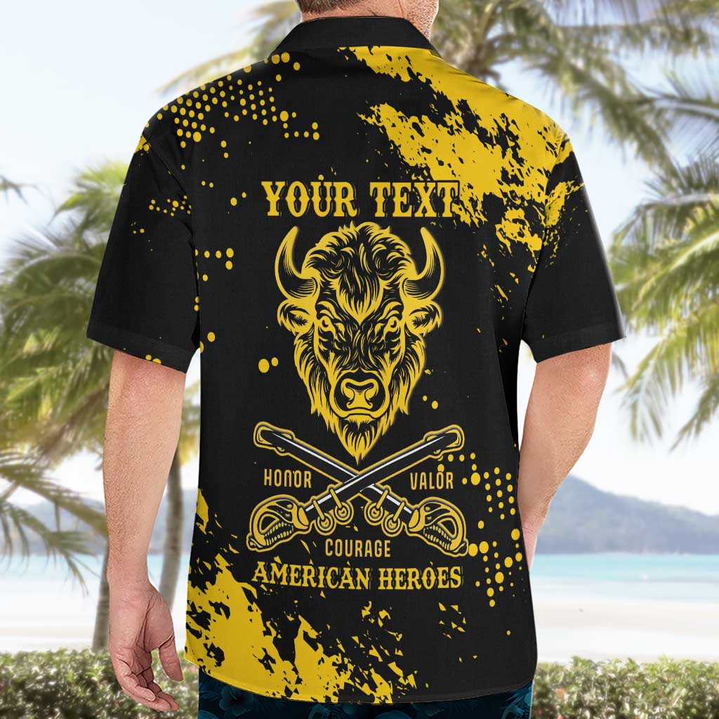 Personalized Bison Buffalo Soldiers Hawaiian Shirt American Heroes - Black Grunge Style - Wonder Print Shop
