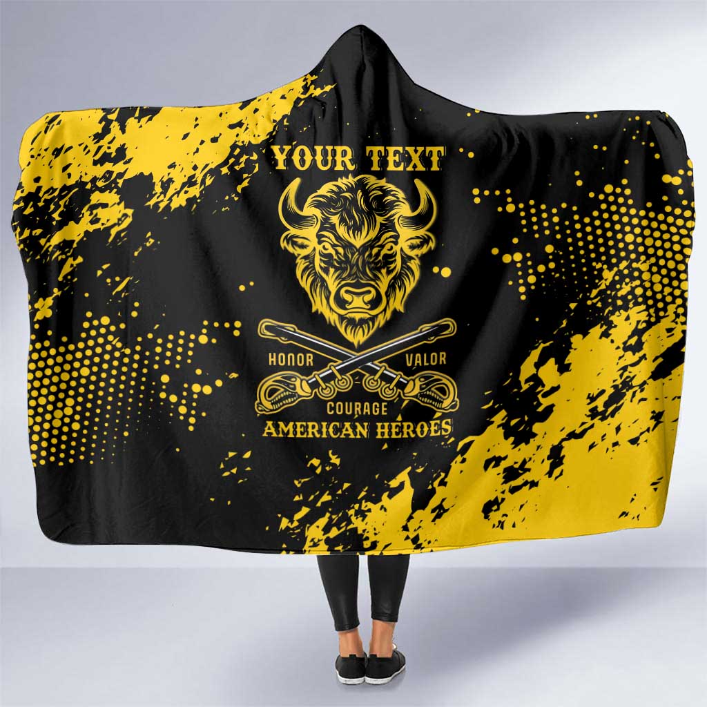 Personalized Bison Buffalo Soldiers Hooded Blanket American Heroes - Black Grunge Style - Wonder Print Shop