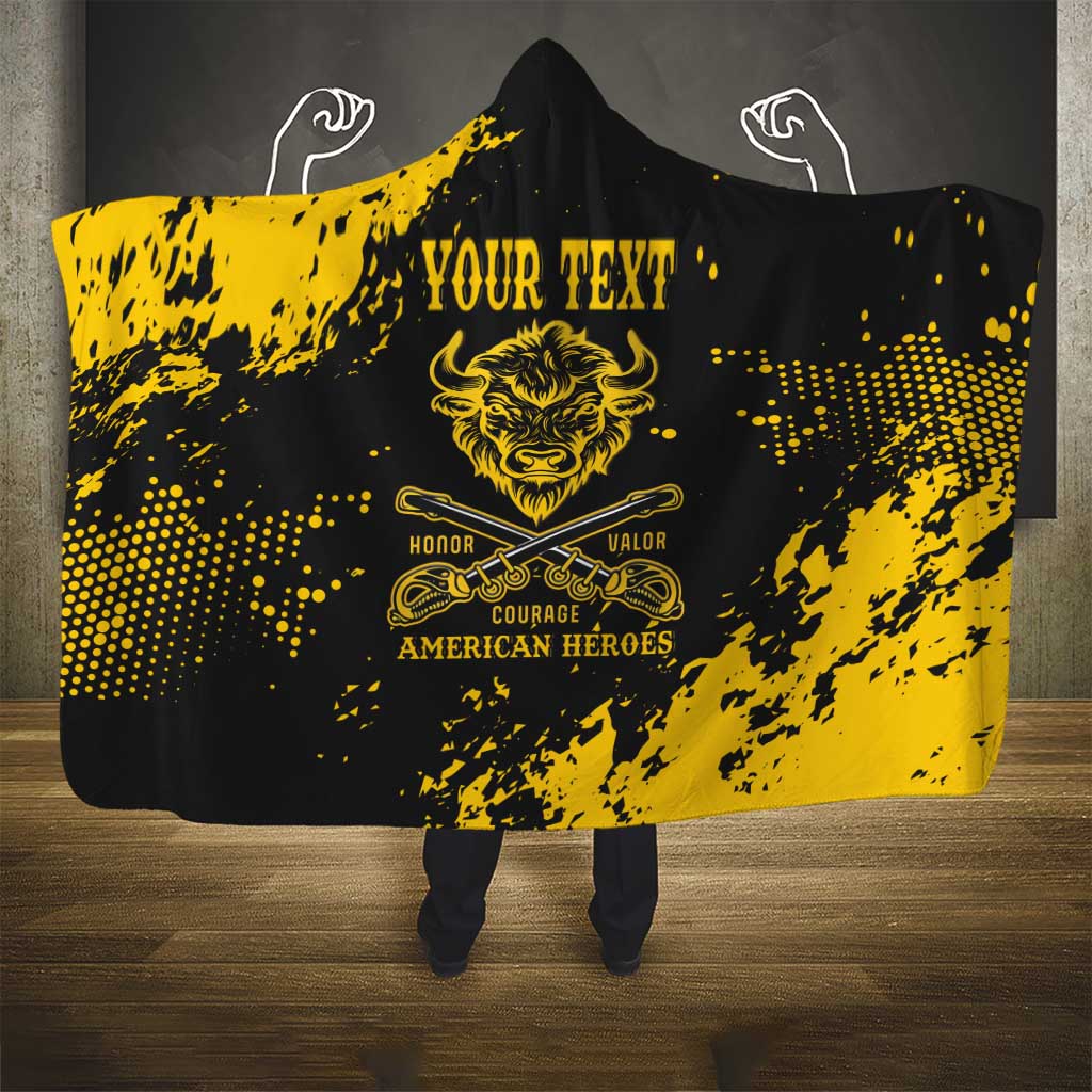 Personalized Bison Buffalo Soldiers Hooded Blanket American Heroes - Black Grunge Style - Wonder Print Shop