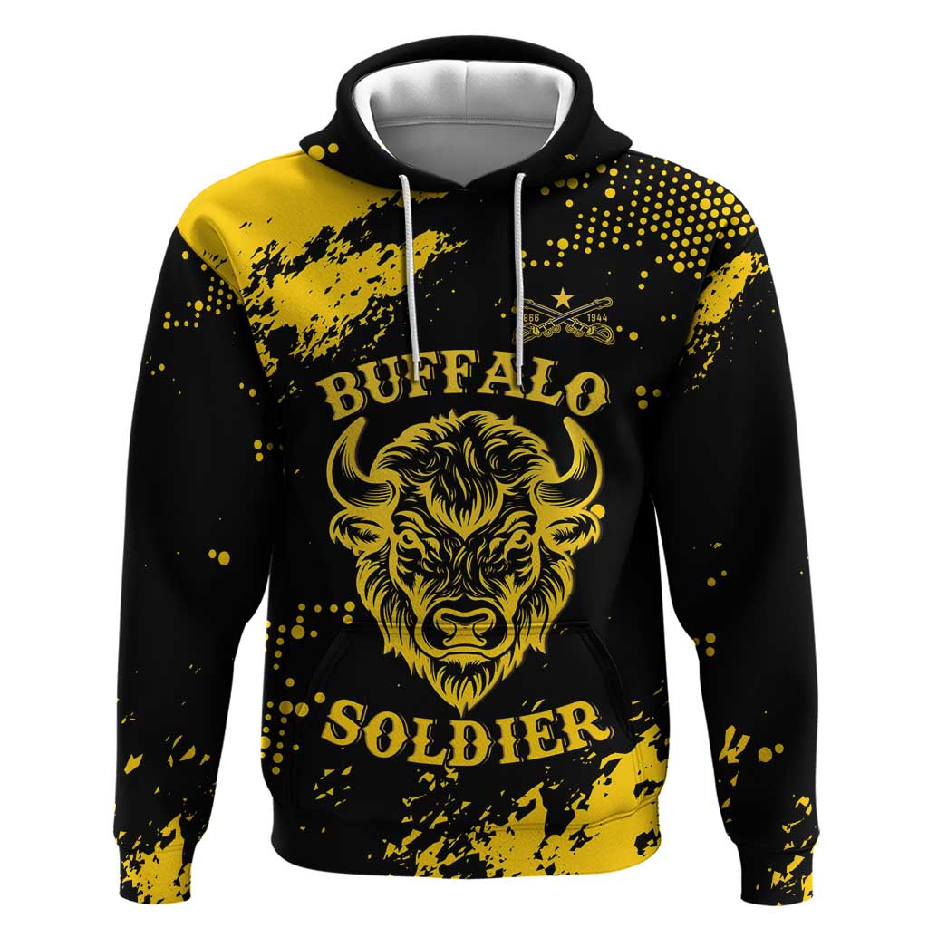 Personalized Bison Buffalo Soldiers Hoodie American Heroes - Black Grunge Style - Wonder Print Shop