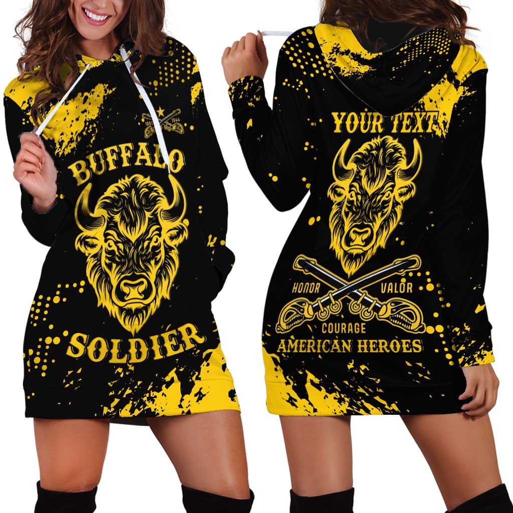 Personalized Bison Buffalo Soldiers Hoodie Dress American Heroes - Black Grunge Style - Wonder Print Shop