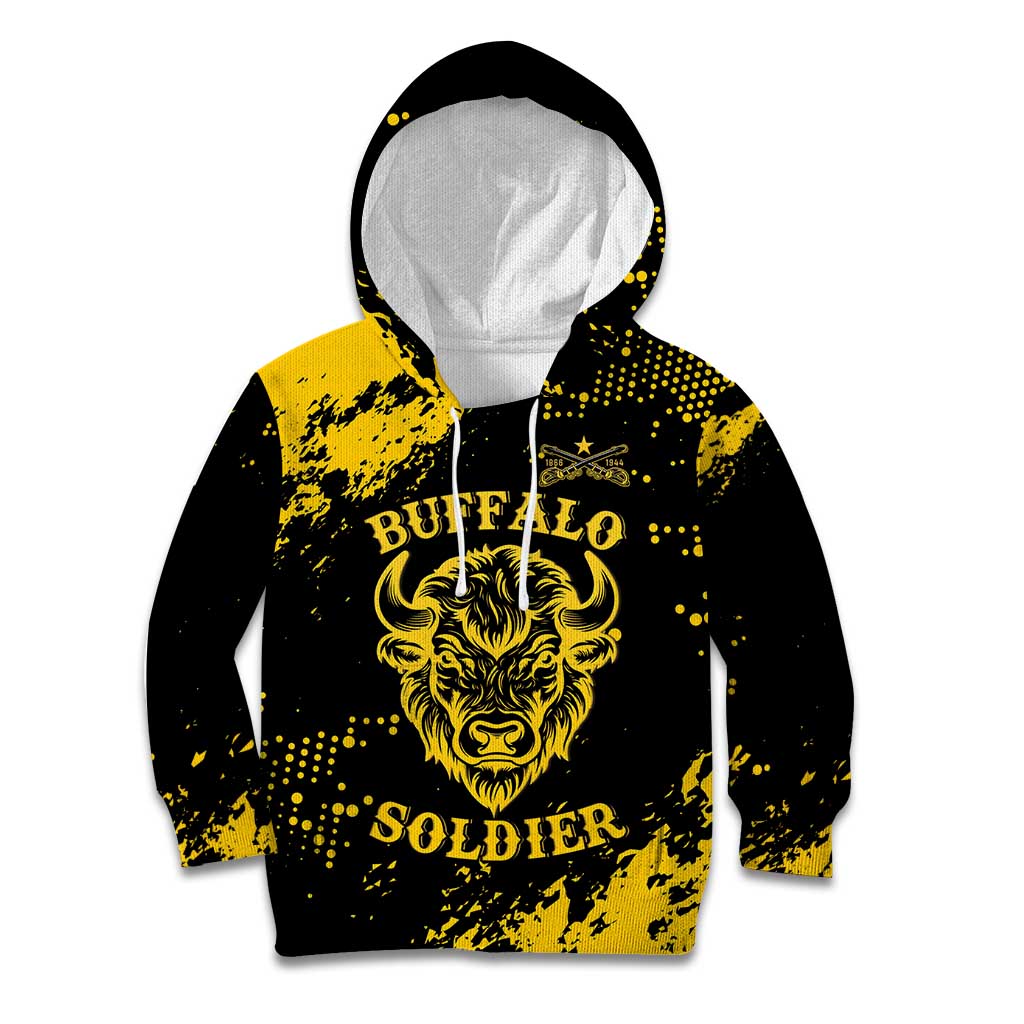Personalized Bison Buffalo Soldiers Kid Hoodie American Heroes - Black Grunge Style - Wonder Print Shop
