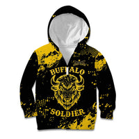 Personalized Bison Buffalo Soldiers Kid Hoodie American Heroes - Black Grunge Style - Wonder Print Shop