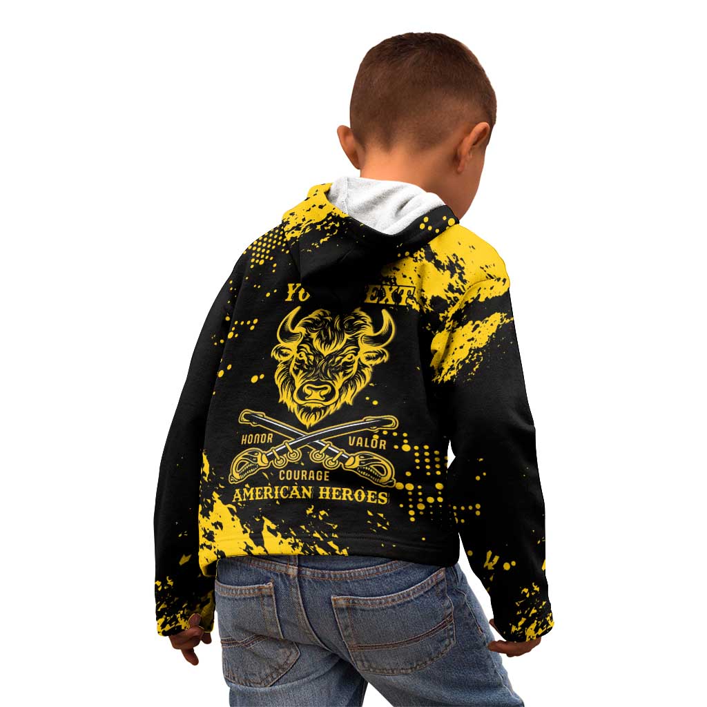 Personalized Bison Buffalo Soldiers Kid Hoodie American Heroes - Black Grunge Style - Wonder Print Shop