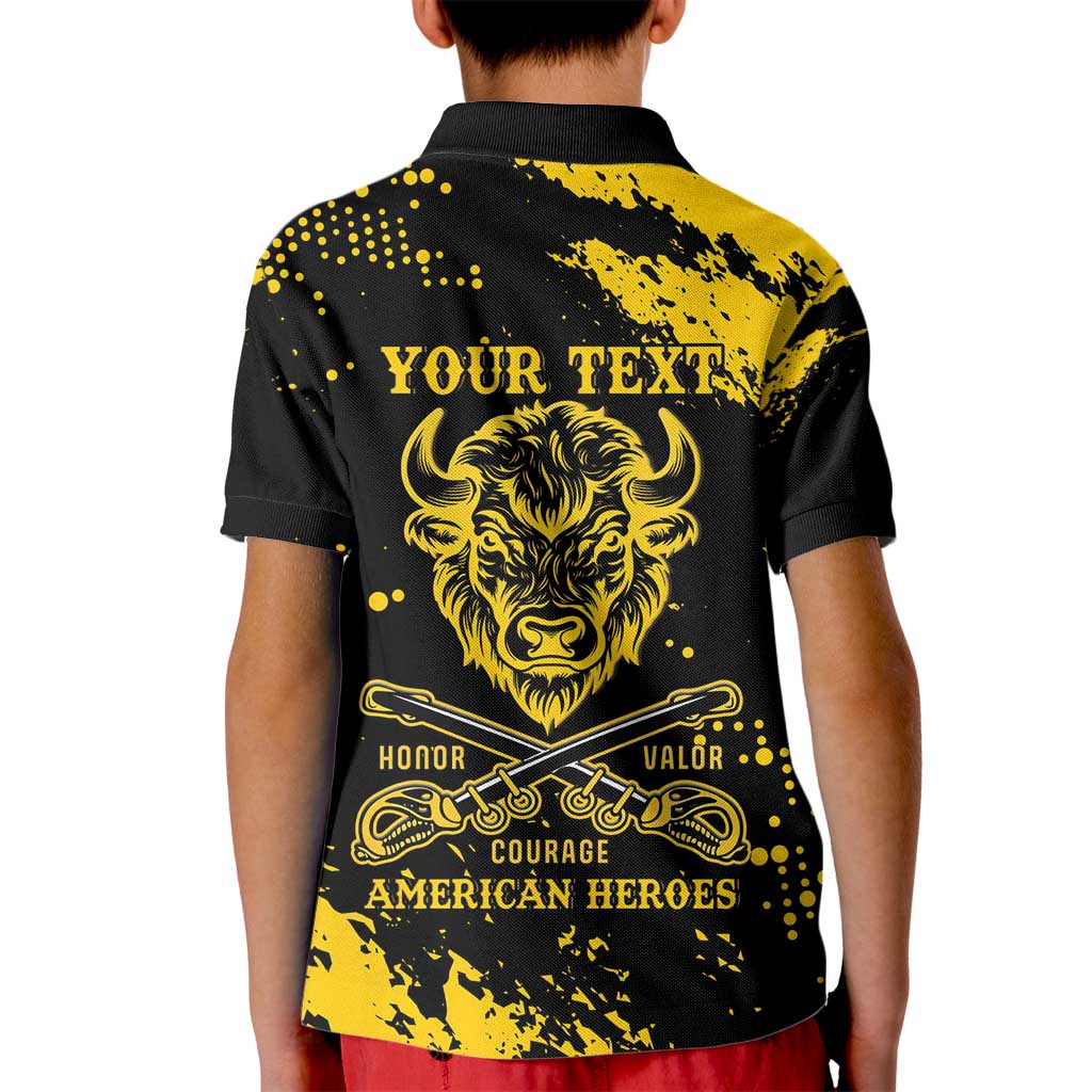 Personalized Bison Buffalo Soldiers Kid Polo Shirt American Heroes - Black Grunge Style - Wonder Print Shop