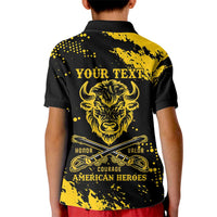 Personalized Bison Buffalo Soldiers Kid Polo Shirt American Heroes - Black Grunge Style - Wonder Print Shop