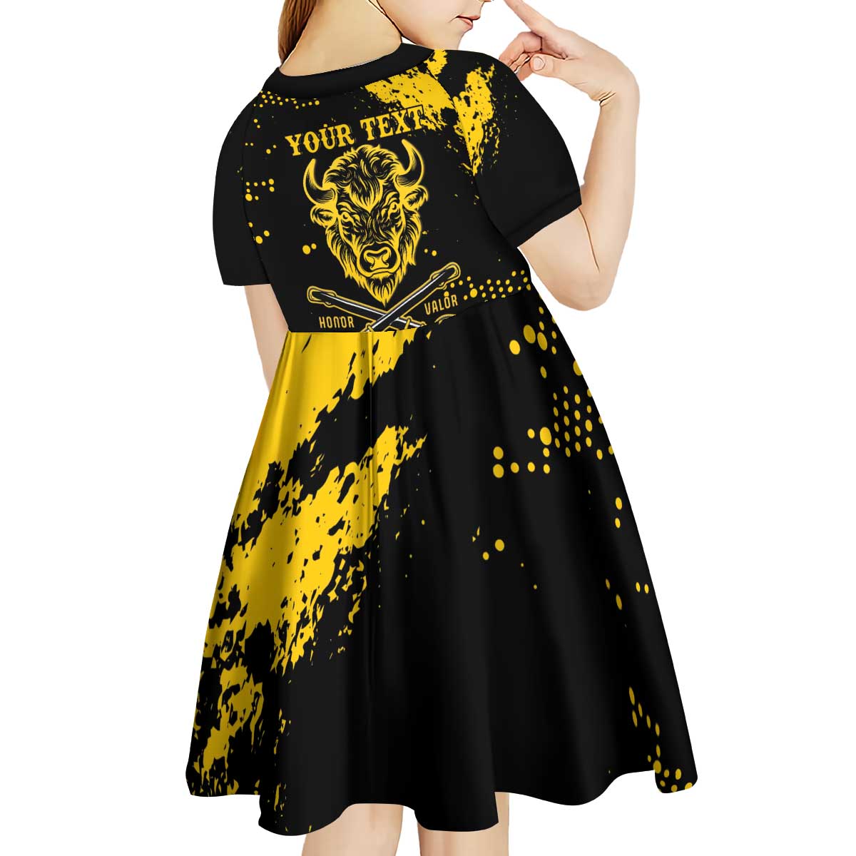 Personalized Bison Buffalo Soldiers Kid Short Sleeve Dress American Heroes - Black Grunge Style - Wonder Print Shop