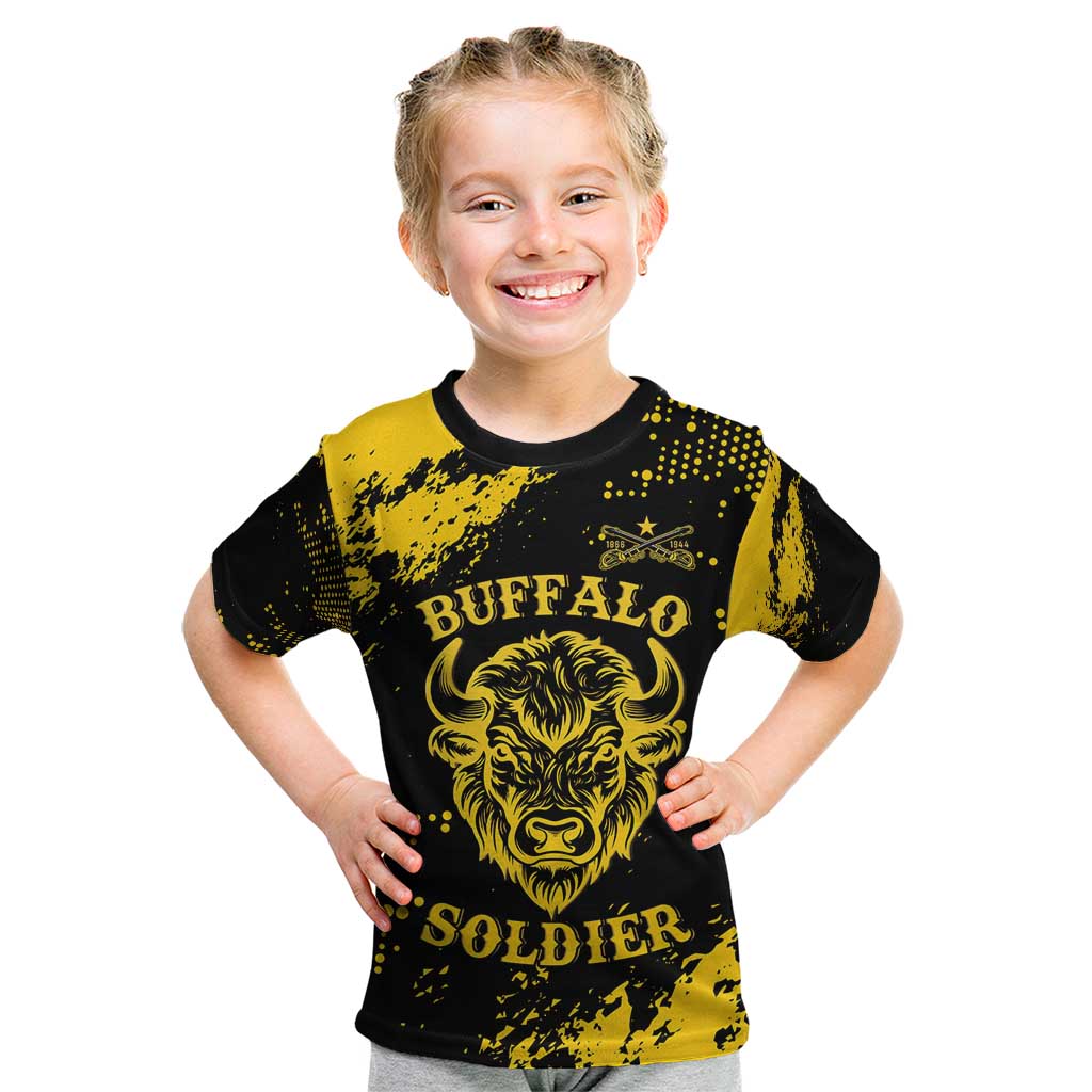 Personalized Bison Buffalo Soldiers Kid T Shirt American Heroes - Black Grunge Style - Wonder Print Shop