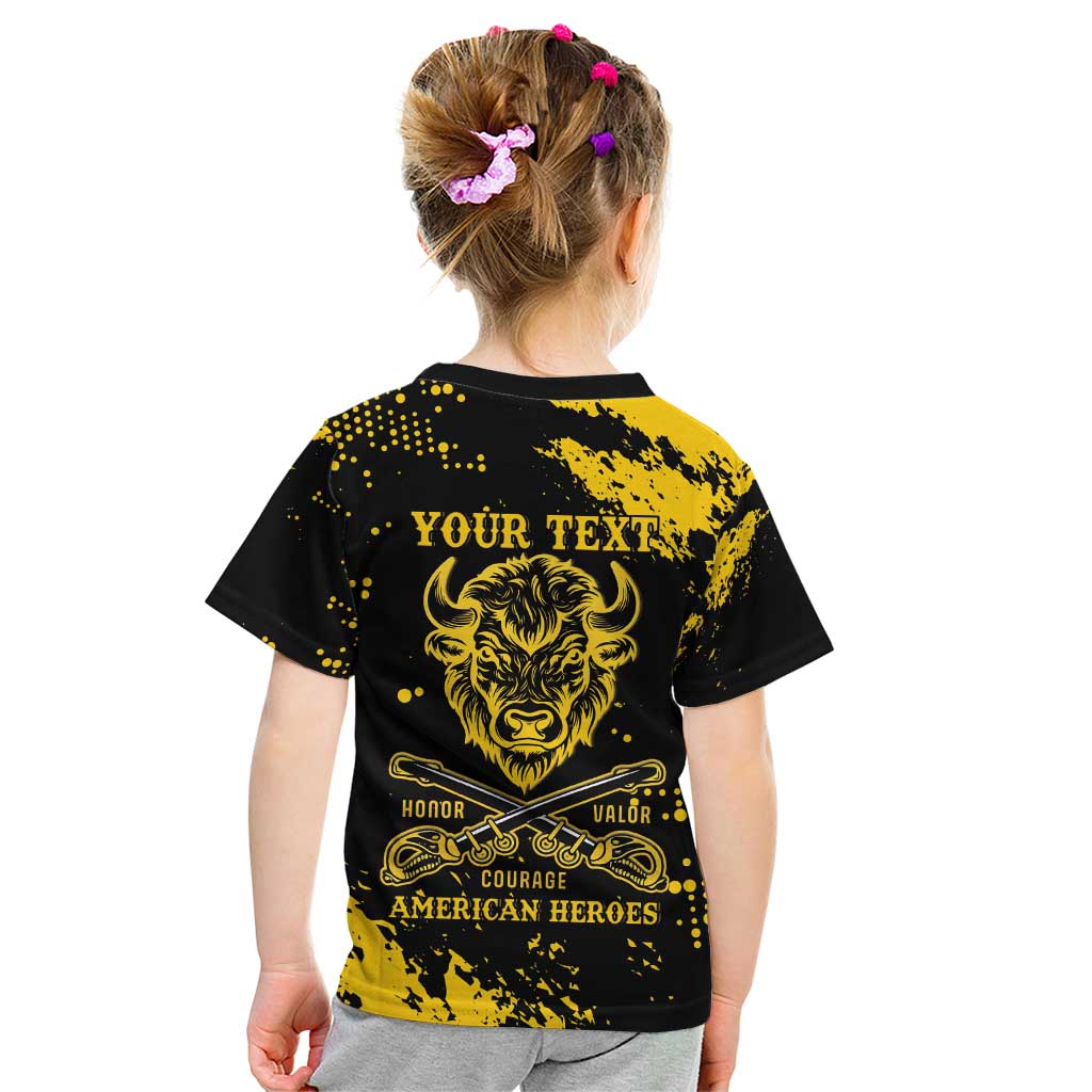 Personalized Bison Buffalo Soldiers Kid T Shirt American Heroes - Black Grunge Style - Wonder Print Shop