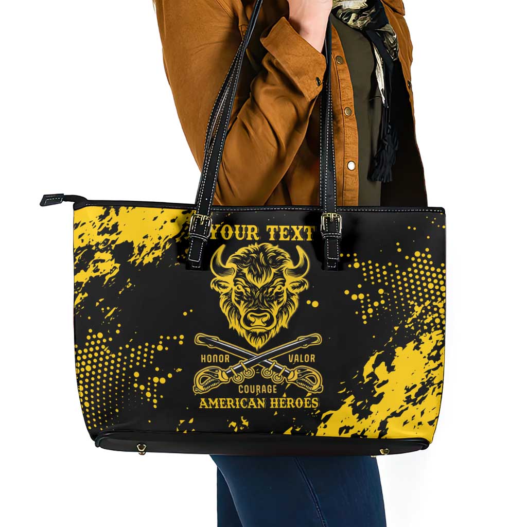 Personalized Bison Buffalo Soldiers Leather Tote Bag American Heroes - Black Grunge Style - Wonder Print Shop