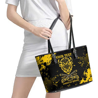 Personalized Bison Buffalo Soldiers Leather Tote Bag American Heroes - Black Grunge Style - Wonder Print Shop