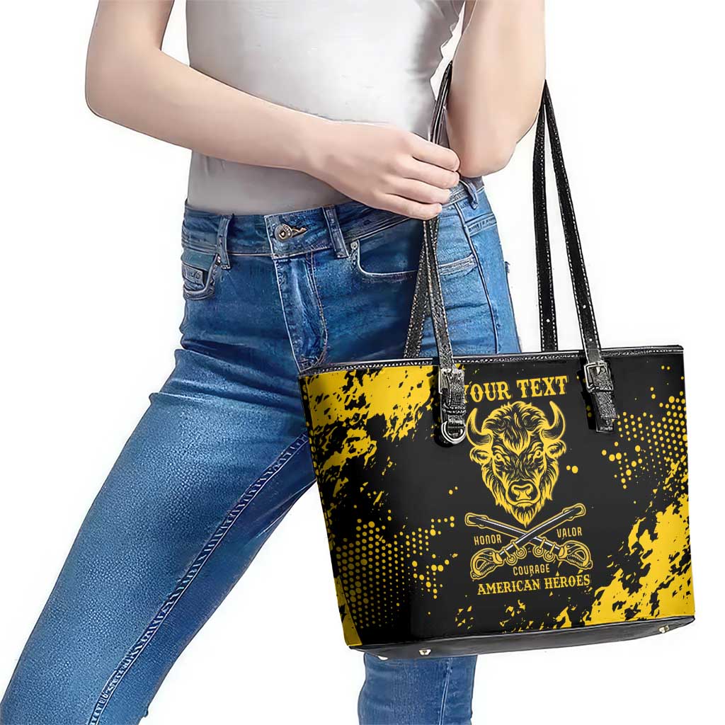 Personalized Bison Buffalo Soldiers Leather Tote Bag American Heroes - Black Grunge Style - Wonder Print Shop