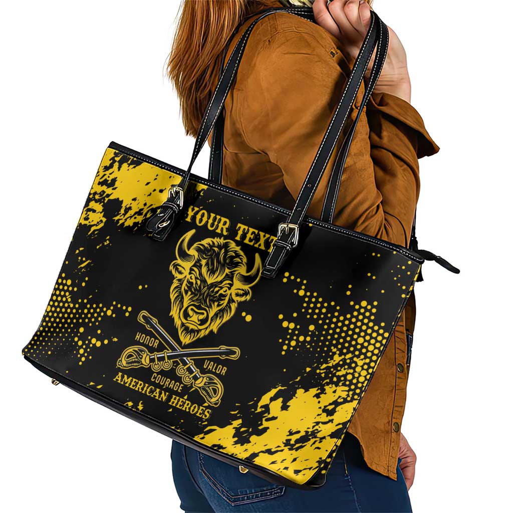 Personalized Bison Buffalo Soldiers Leather Tote Bag American Heroes - Black Grunge Style - Wonder Print Shop