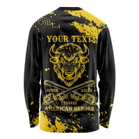 Personalized Bison Buffalo Soldiers Long Sleeve Shirt American Heroes - Black Grunge Style - Wonder Print Shop