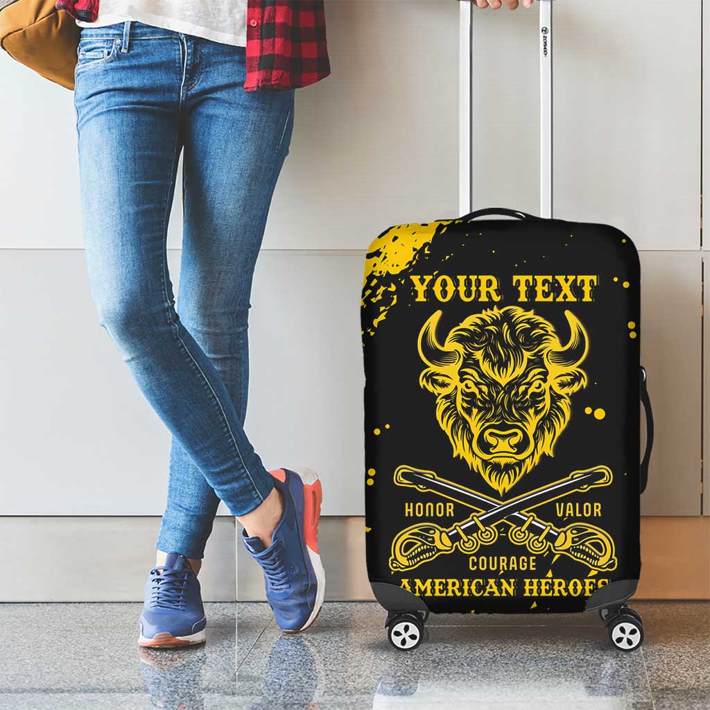Personalized Bison Buffalo Soldiers Luggage Cover American Heroes - Black Grunge Style - Wonder Print Shop