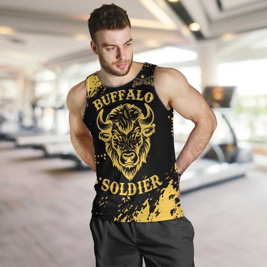 Personalized Bison Buffalo Soldiers Men Tank Top American Heroes - Black Grunge Style - Wonder Print Shop