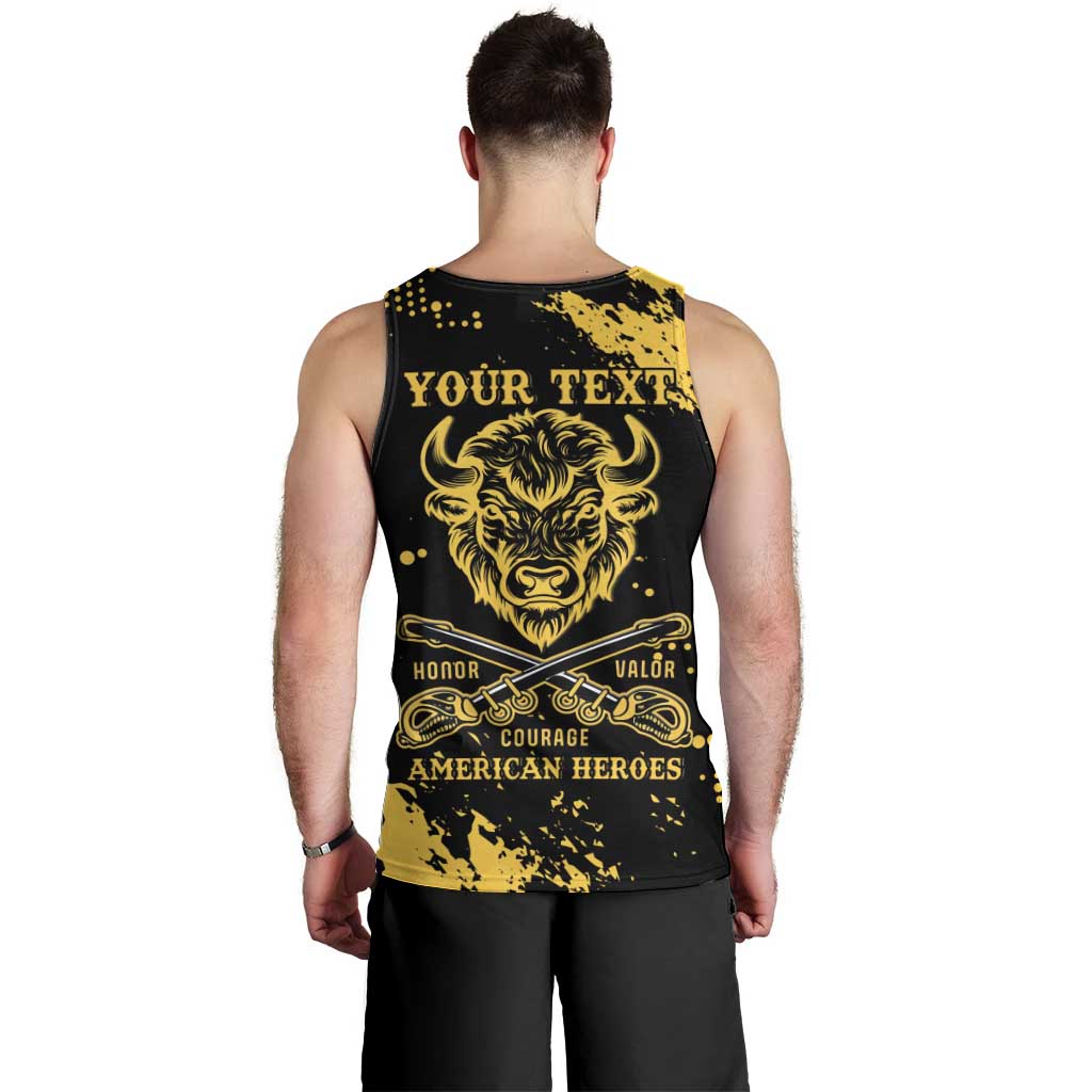 Personalized Bison Buffalo Soldiers Men Tank Top American Heroes - Black Grunge Style - Wonder Print Shop