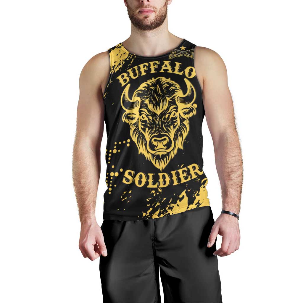 Personalized Bison Buffalo Soldiers Men Tank Top American Heroes - Black Grunge Style - Wonder Print Shop