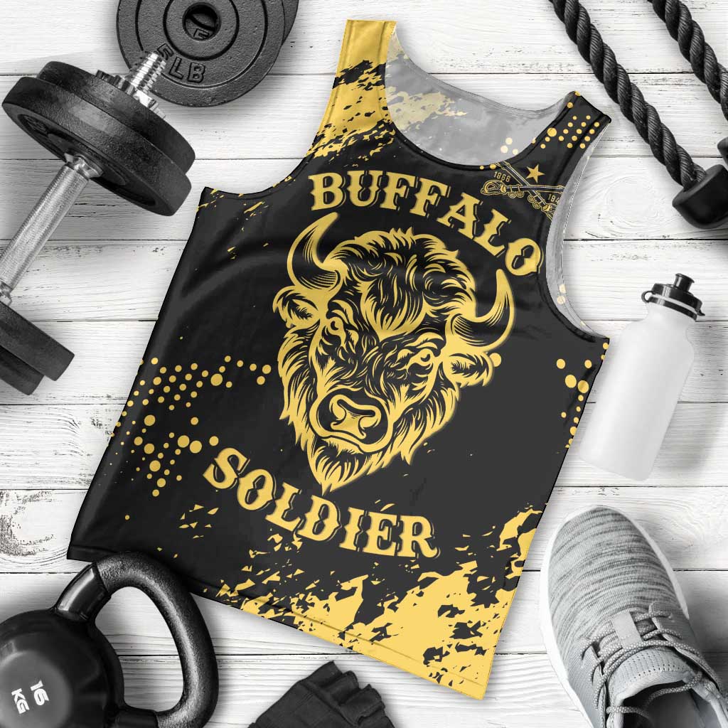 Personalized Bison Buffalo Soldiers Men Tank Top American Heroes - Black Grunge Style - Wonder Print Shop