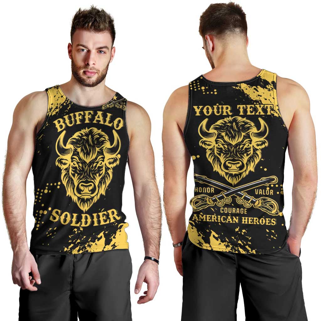 Personalized Bison Buffalo Soldiers Men Tank Top American Heroes - Black Grunge Style - Wonder Print Shop