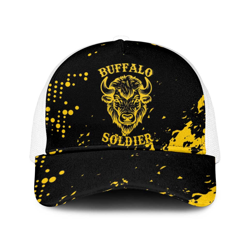 Bison Buffalo Soldiers Mesh Trucker Cap American Heroes - Black Grunge Style - Wonder Print Shop
