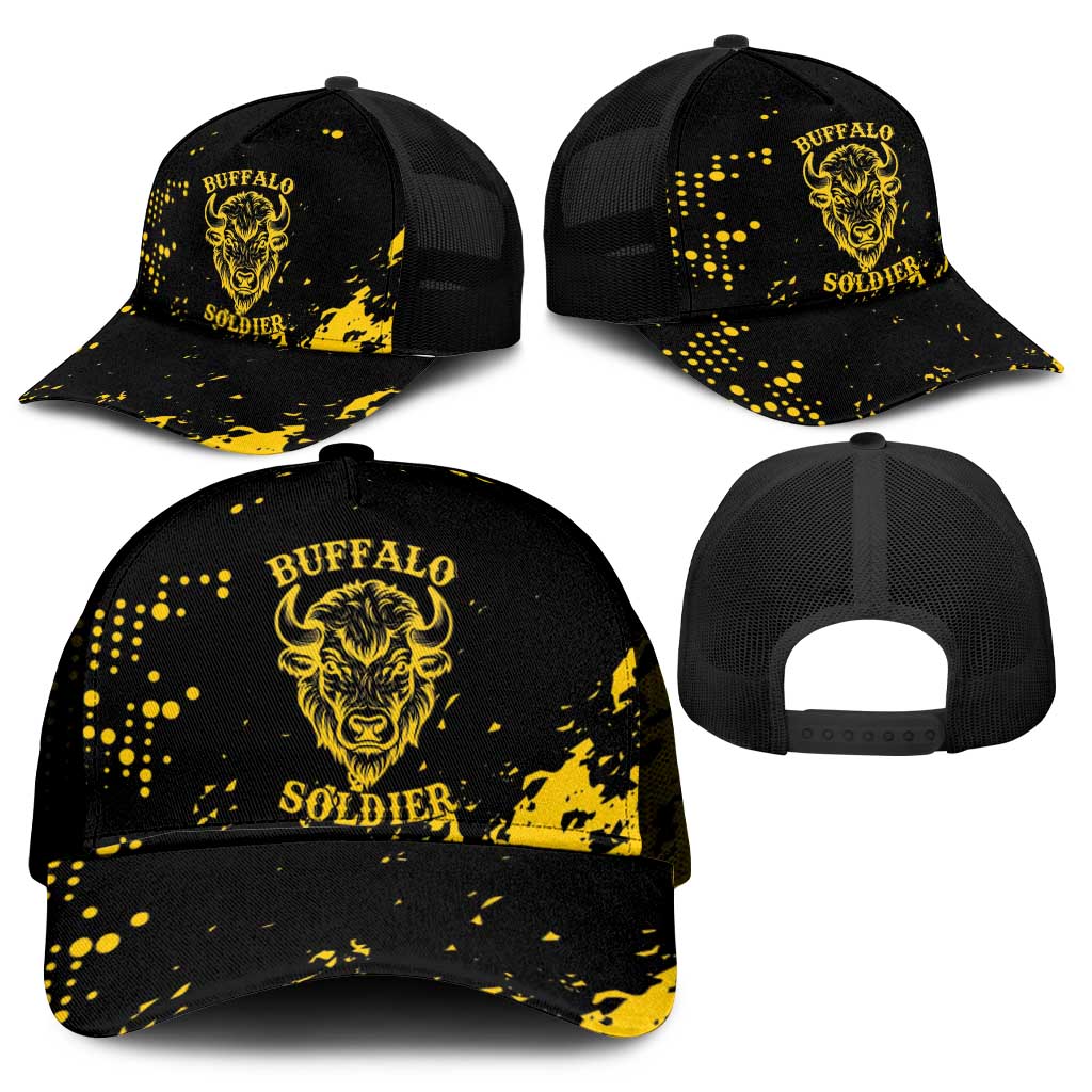 Bison Buffalo Soldiers Mesh Trucker Cap American Heroes - Black Grunge Style - Wonder Print Shop