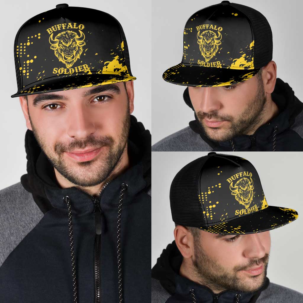Bison Buffalo Soldiers Mesh Trucker Cap American Heroes - Black Grunge Style - Wonder Print Shop