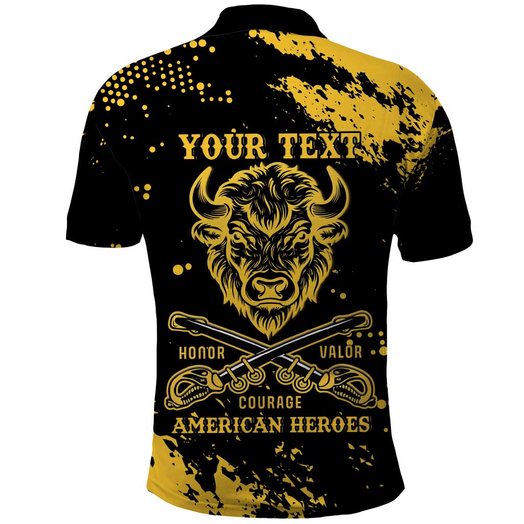 Personalized Bison Buffalo Soldiers Polo Shirt American Heroes - Black Grunge Style - Wonder Print Shop