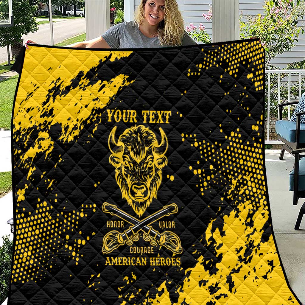 Personalized Bison Buffalo Soldiers Quilt American Heroes - Black Grunge Style - Wonder Print Shop