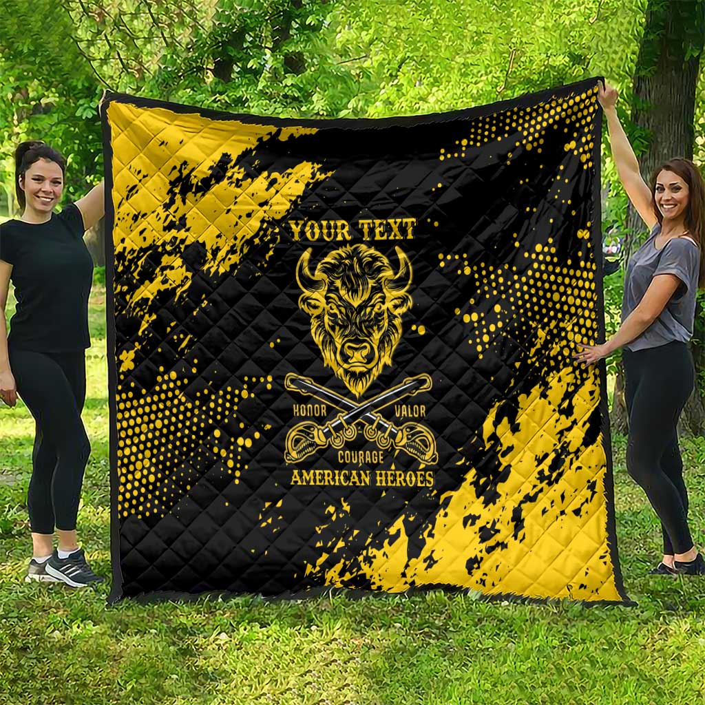 Personalized Bison Buffalo Soldiers Quilt American Heroes - Black Grunge Style - Wonder Print Shop
