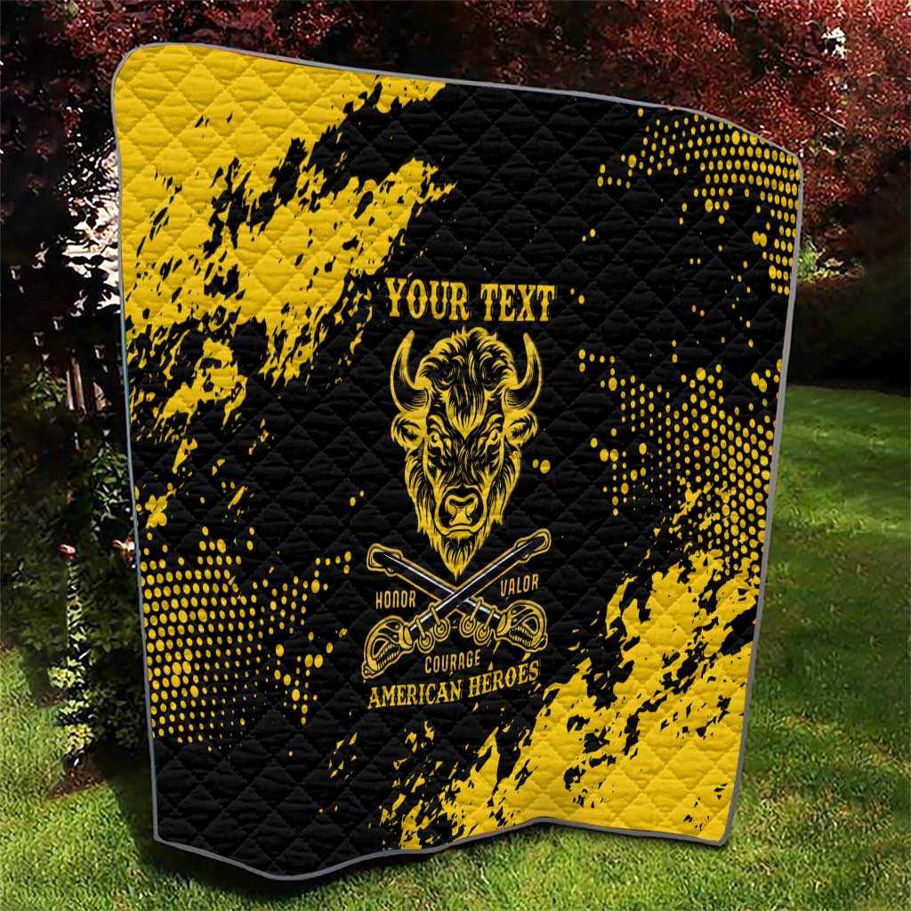 Personalized Bison Buffalo Soldiers Quilt American Heroes - Black Grunge Style - Wonder Print Shop