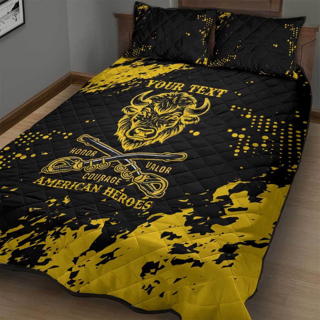 Personalized Bison Buffalo Soldiers Quilt Bed Set American Heroes - Black Grunge Style - Wonder Print Shop