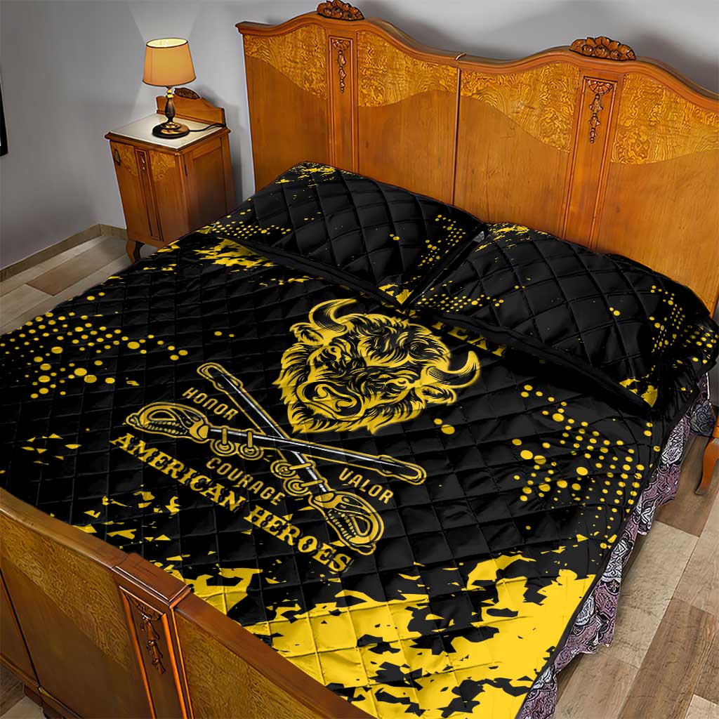 Personalized Bison Buffalo Soldiers Quilt Bed Set American Heroes - Black Grunge Style - Wonder Print Shop