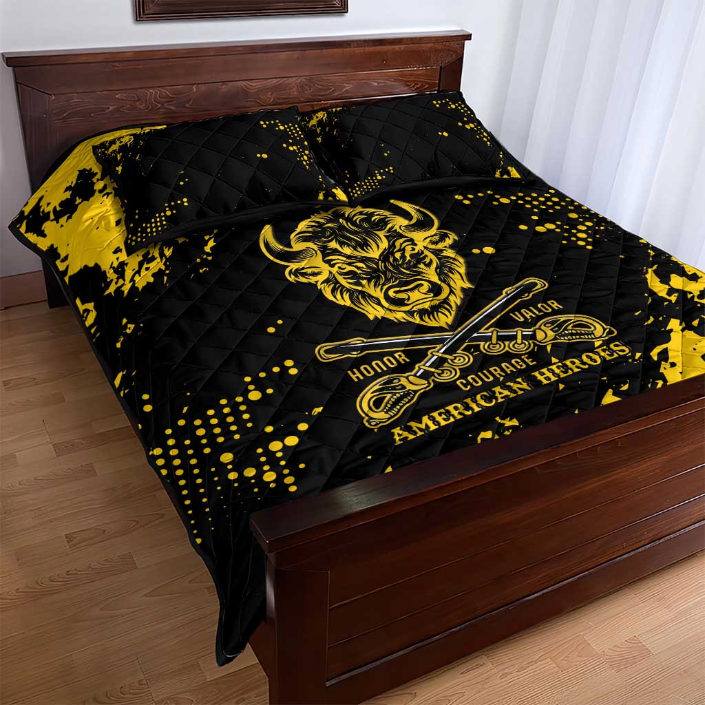 Personalized Bison Buffalo Soldiers Quilt Bed Set American Heroes - Black Grunge Style - Wonder Print Shop
