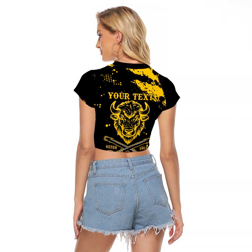 Personalized Bison Buffalo Soldiers Raglan Cropped T Shirt American Heroes - Black Grunge Style - Wonder Print Shop