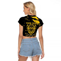 Personalized Bison Buffalo Soldiers Raglan Cropped T Shirt American Heroes - Black Grunge Style - Wonder Print Shop