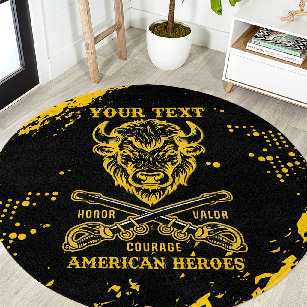 Personalized Bison Buffalo Soldiers Round Carpet American Heroes - Black Grunge Style - Wonder Print Shop