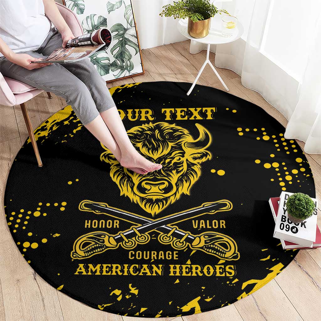 Personalized Bison Buffalo Soldiers Round Carpet American Heroes - Black Grunge Style - Wonder Print Shop