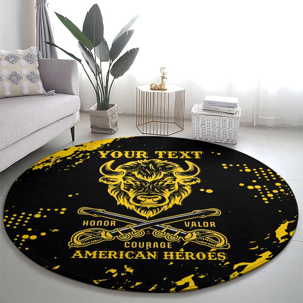 Personalized Bison Buffalo Soldiers Round Carpet American Heroes - Black Grunge Style - Wonder Print Shop