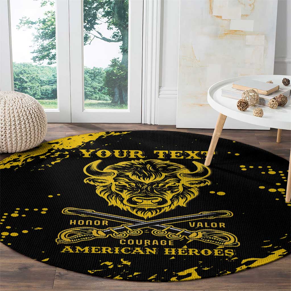 Personalized Bison Buffalo Soldiers Round Carpet American Heroes - Black Grunge Style - Wonder Print Shop