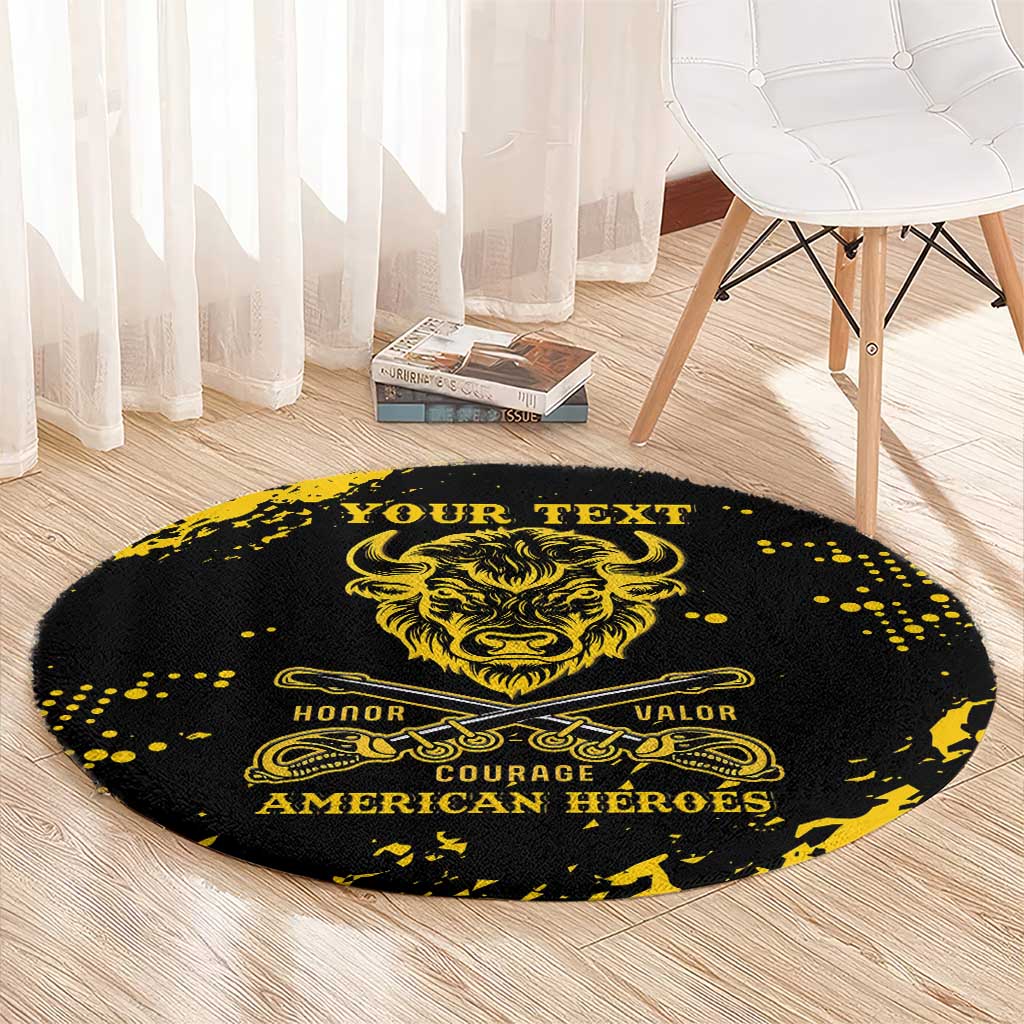 Personalized Bison Buffalo Soldiers Round Carpet American Heroes - Black Grunge Style - Wonder Print Shop