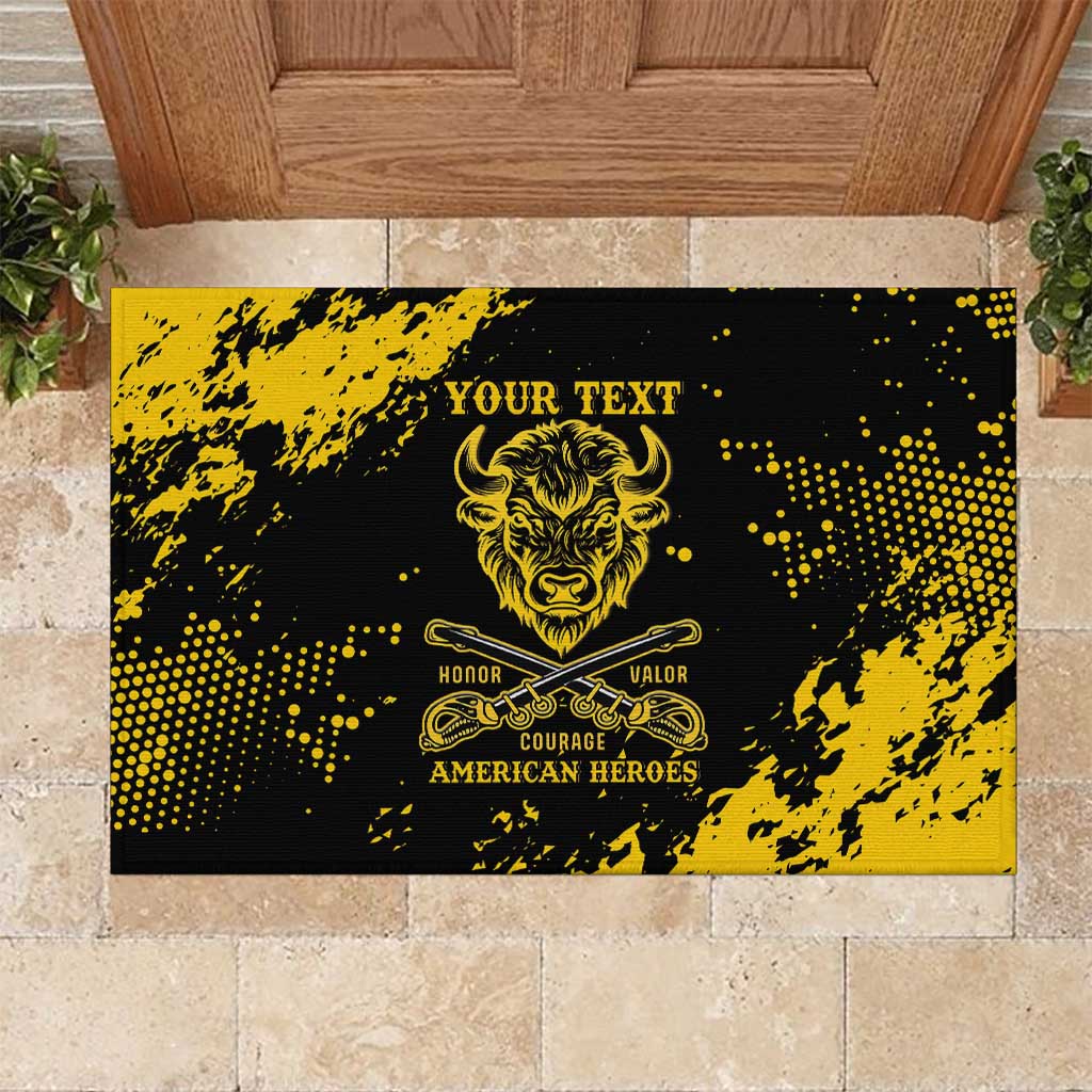 Personalized Bison Buffalo Soldiers Rubber Doormat American Heroes - Black Grunge Style - Wonder Print Shop