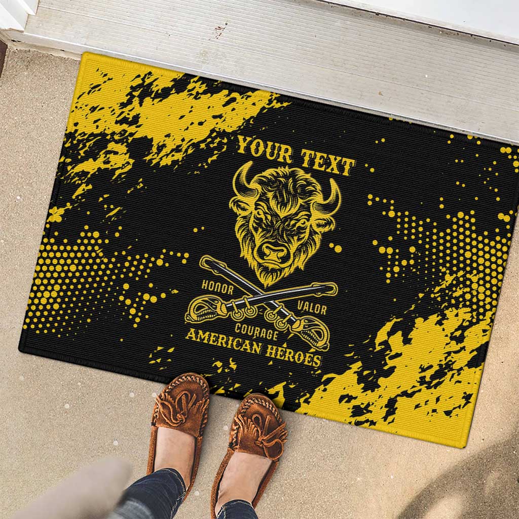 Personalized Bison Buffalo Soldiers Rubber Doormat American Heroes - Black Grunge Style - Wonder Print Shop