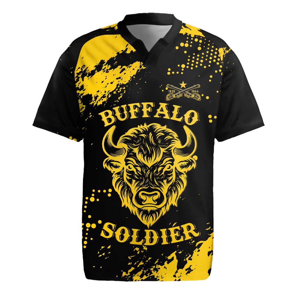 Personalized Bison Buffalo Soldiers Rugby Jersey American Heroes - Black Grunge Style - Wonder Print Shop