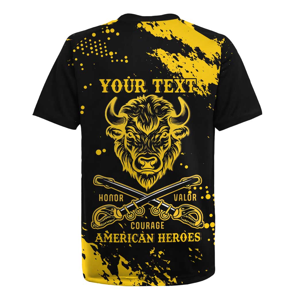Personalized Bison Buffalo Soldiers Rugby Jersey American Heroes - Black Grunge Style - Wonder Print Shop