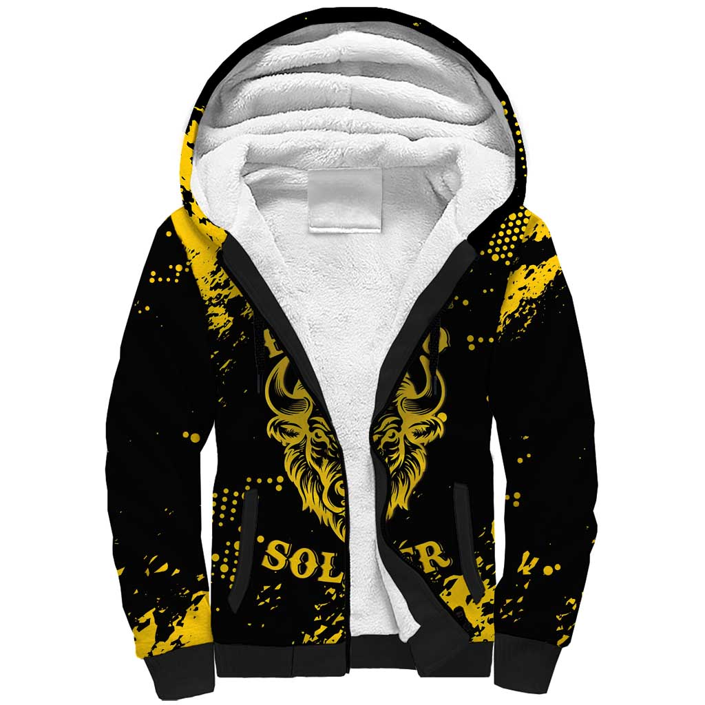 Personalized Bison Buffalo Soldiers Sherpa Hoodie American Heroes - Black Grunge Style - Wonder Print Shop